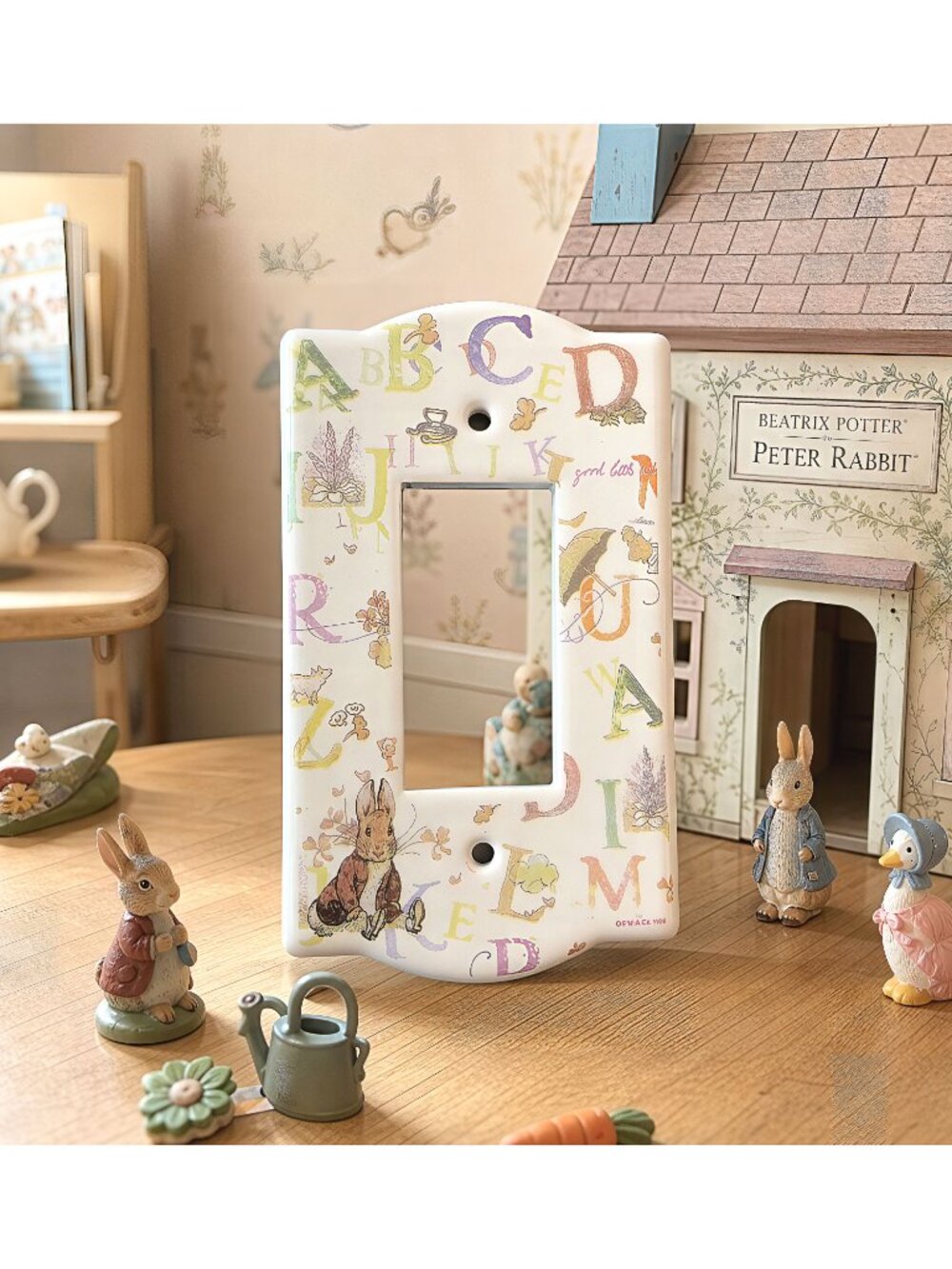 Peter Rabbit light switch cover, Beatrix Potter wall decor, porcelain